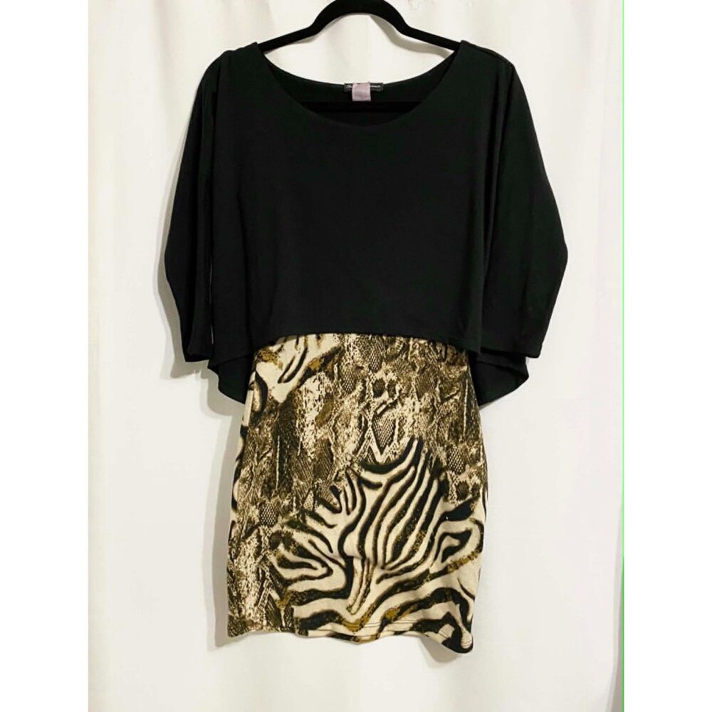 Fashion Instincts Black Animal Print Overlay Dress Women's Small